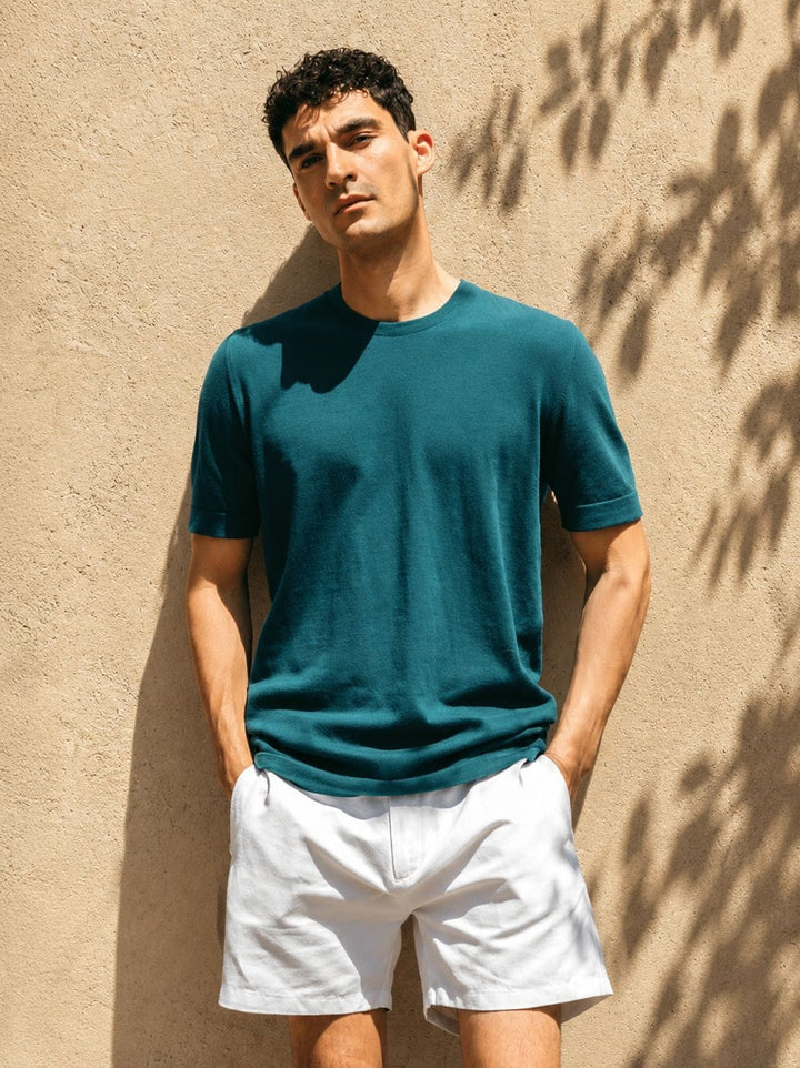 Zhivago Men Men Polo Shirt Teal Green / S Round Neck Knit T-Shirt