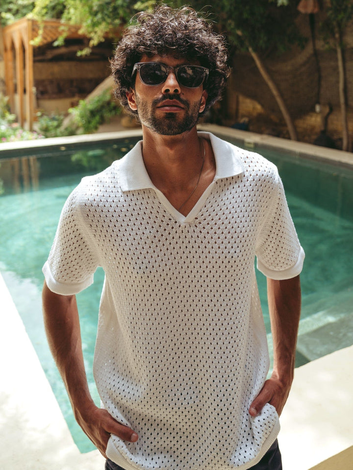 Zhivago Men Men Polo Shirt White Crochet Polo Shirt