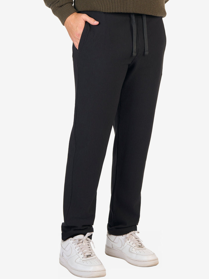 Zhivago Men Men Sweatpants Black Ribbed Relaxed-Fit Sweatpants
