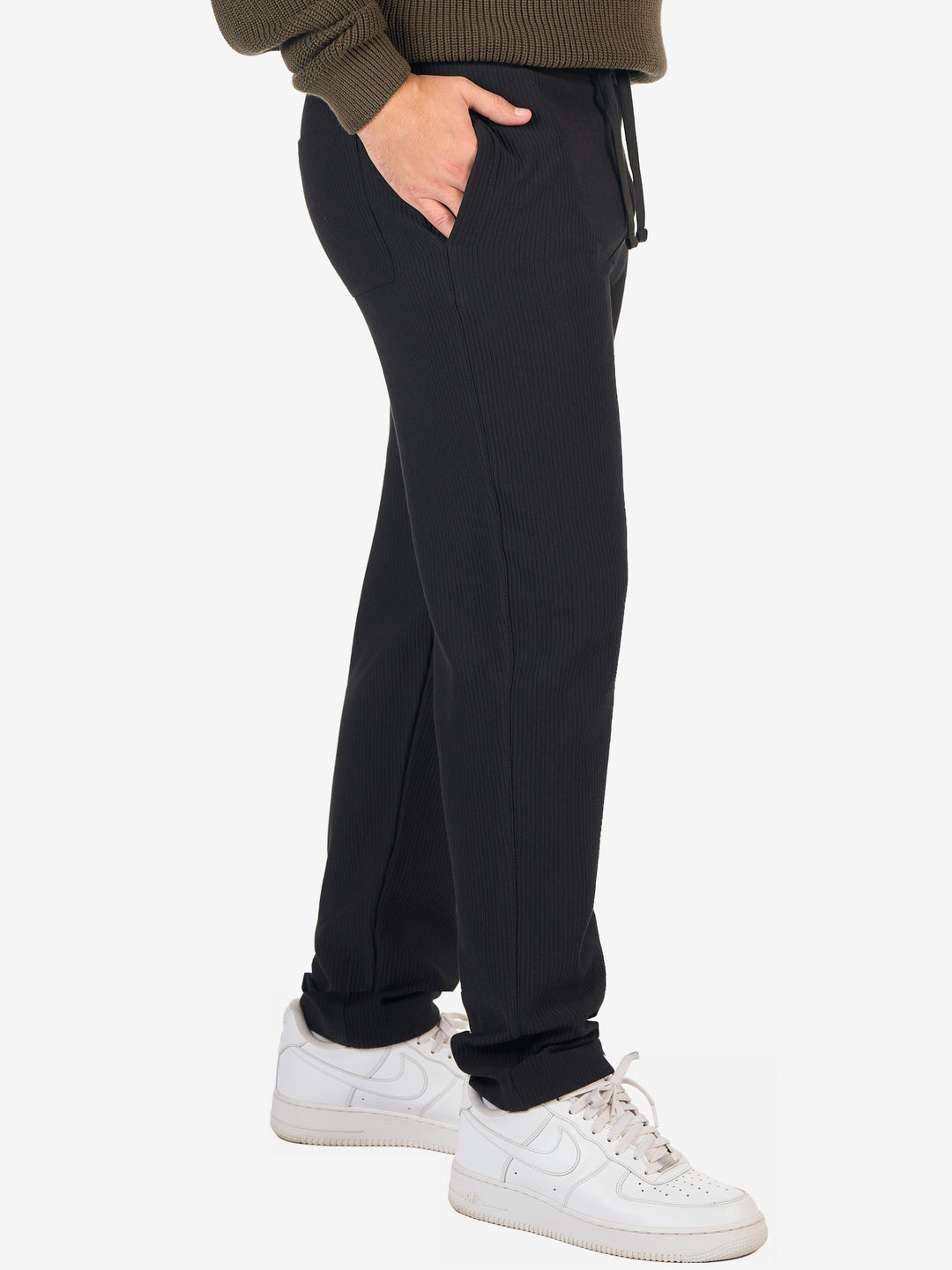 Zhivago Men Men Sweatpants Black Ribbed Relaxed-Fit Sweatpants