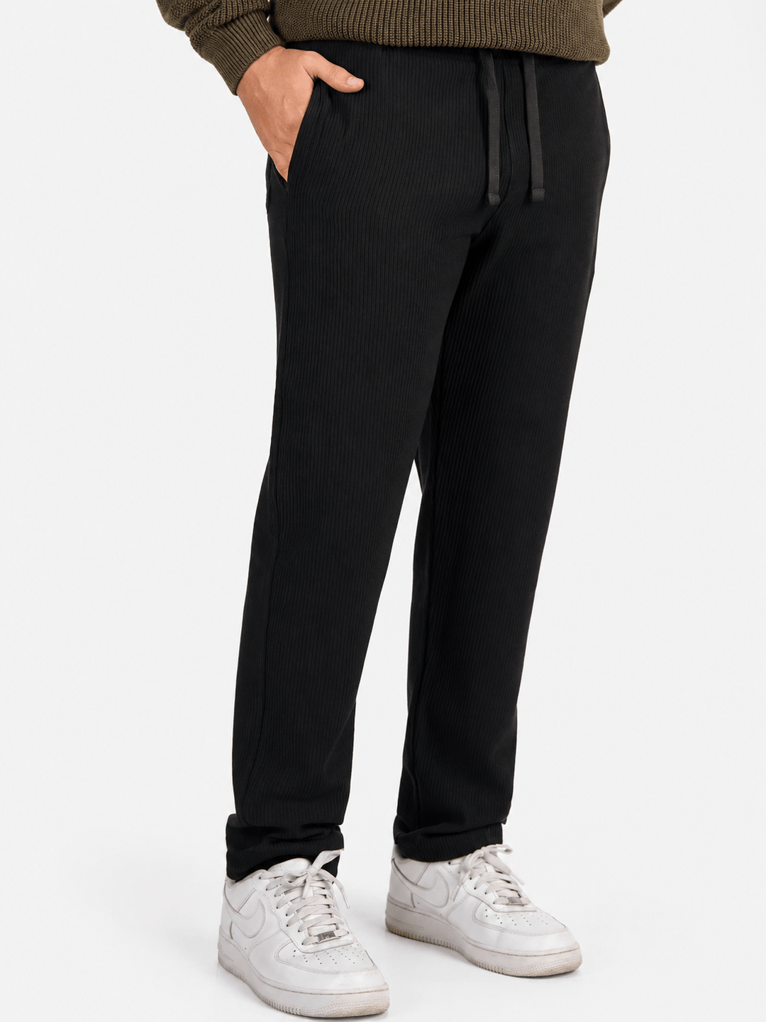 Zhivago Men Men Sweatpants Black Ribbed Relaxed-Fit Sweatpants