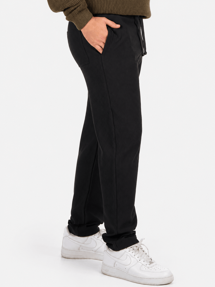 Zhivago Men Men Sweatpants Black Ribbed Relaxed-Fit Sweatpants