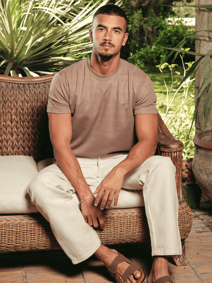 Zhivago Men Men T-shirt Beige Ribbed Knit T-Shirt