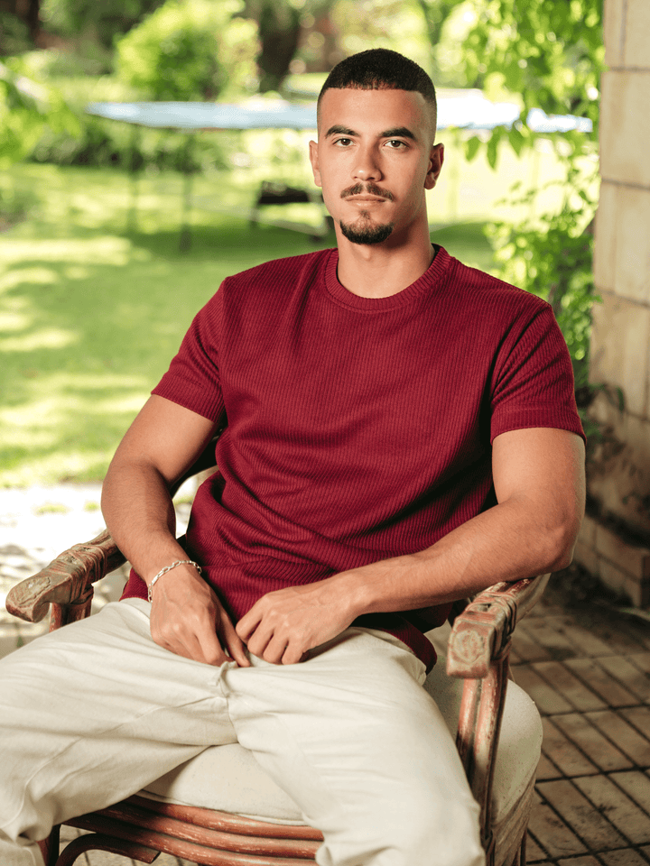 Zhivago Men Men T-shirt Burgundy Ribbed Knit T-Shirt