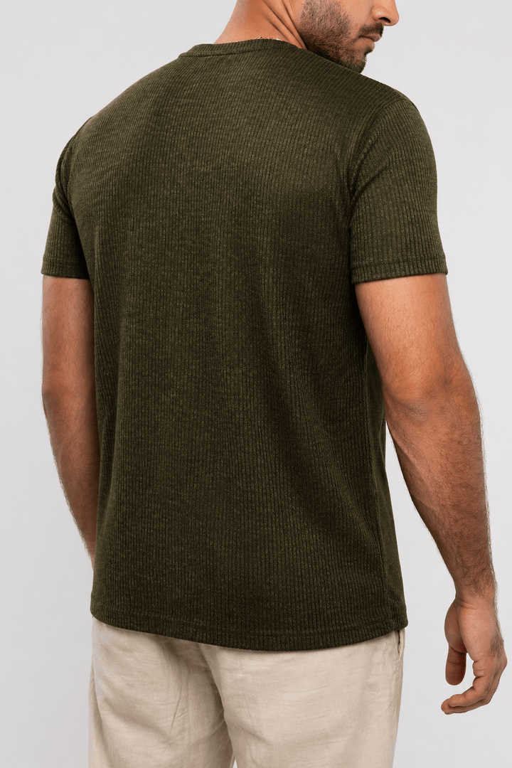 Zhivago Men Men T-shirt Olive Green Ribbed Knit T-Shirt