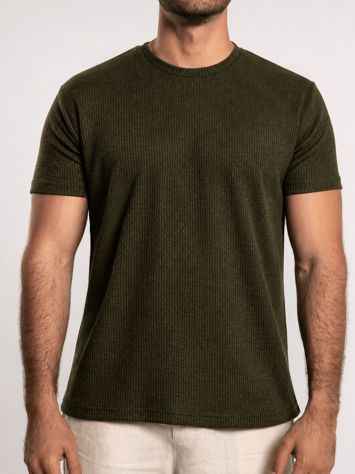 Zhivago Men Men T-shirt Olive Green Ribbed Knit T-Shirt