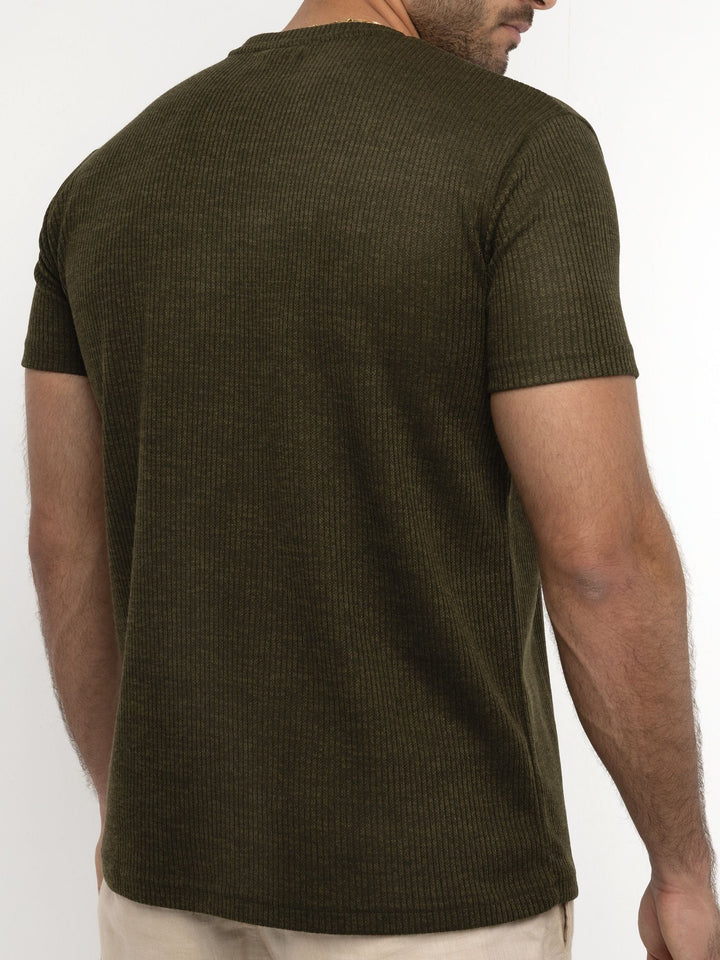 Zhivago Men Men T-shirt Olive Green Ribbed Knit T-Shirt