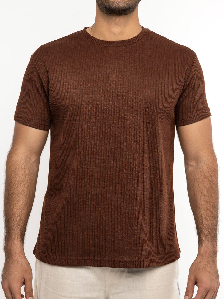 Zhivago Men Men T-shirt Rust Ribbed Knit T-Shirt