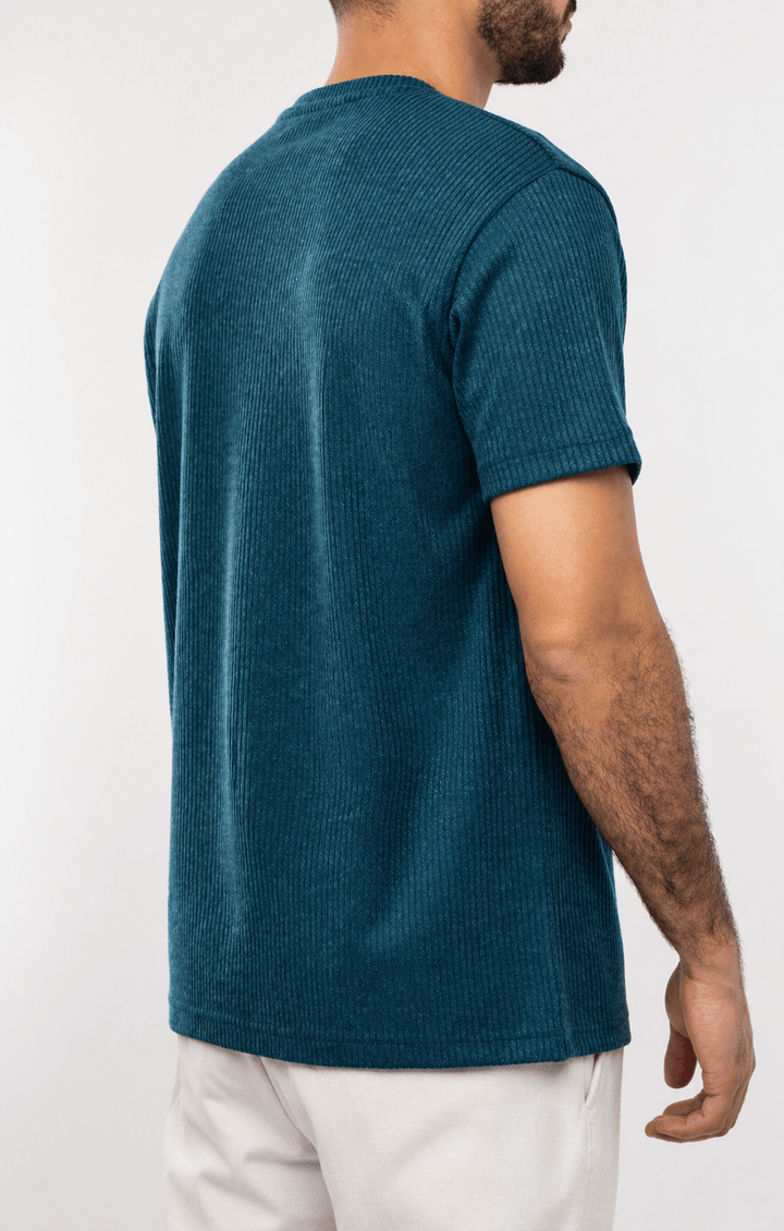 Zhivago Men Men T-shirt Teal Blue Ribbed Knit T-Shirt