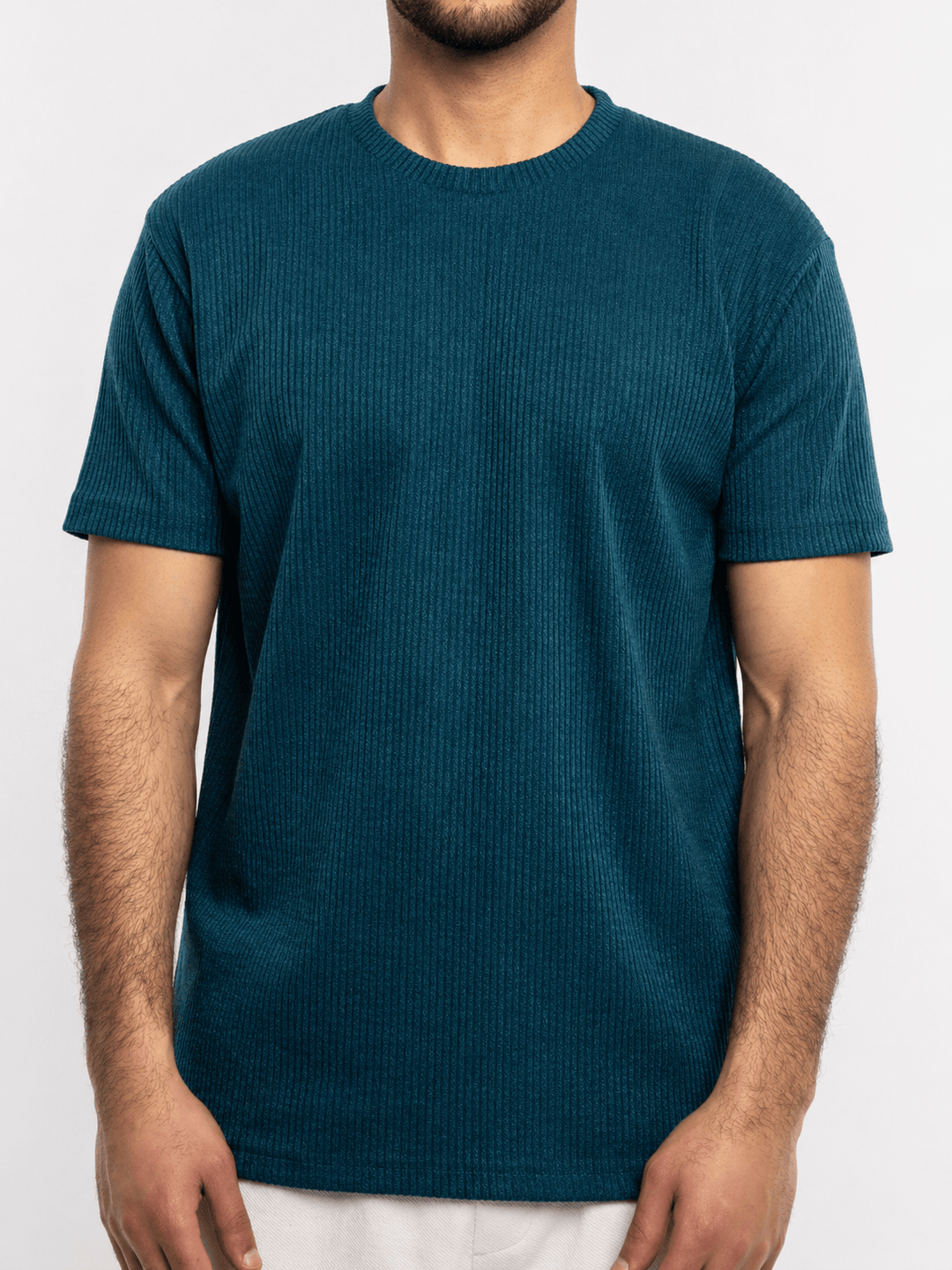 Zhivago Men Men T-shirt Teal Blue Ribbed Knit T-Shirt