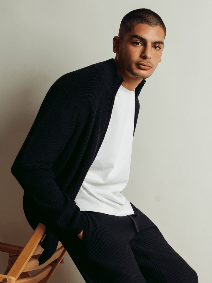 Zhivago Men Quarter-Zip Knit Sweater Black Full-Zip Knit Sweater