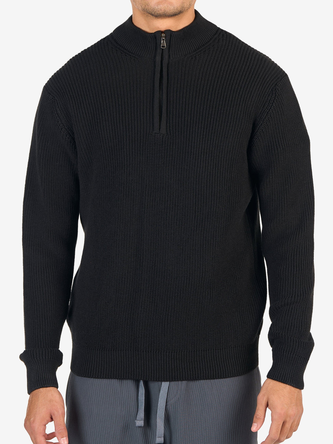 Zhivago Men Quarter-Zip Knit Sweater Black Quarter-Zip Knit Sweater