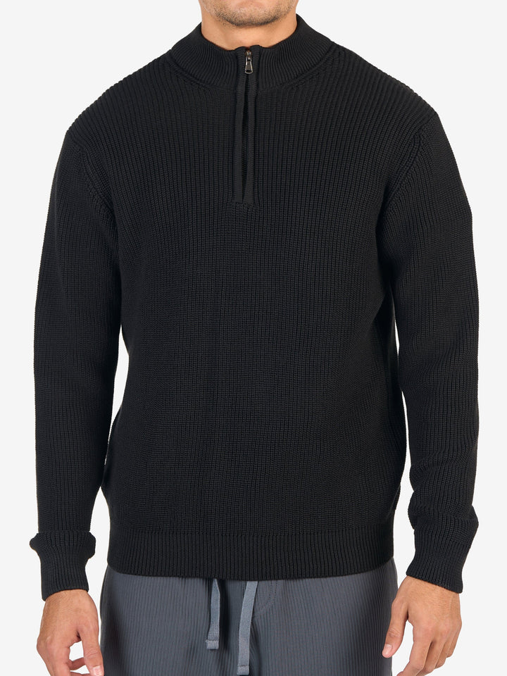Zhivago Men Quarter-Zip Knit Sweater Black Quarter-Zip Knit Sweater
