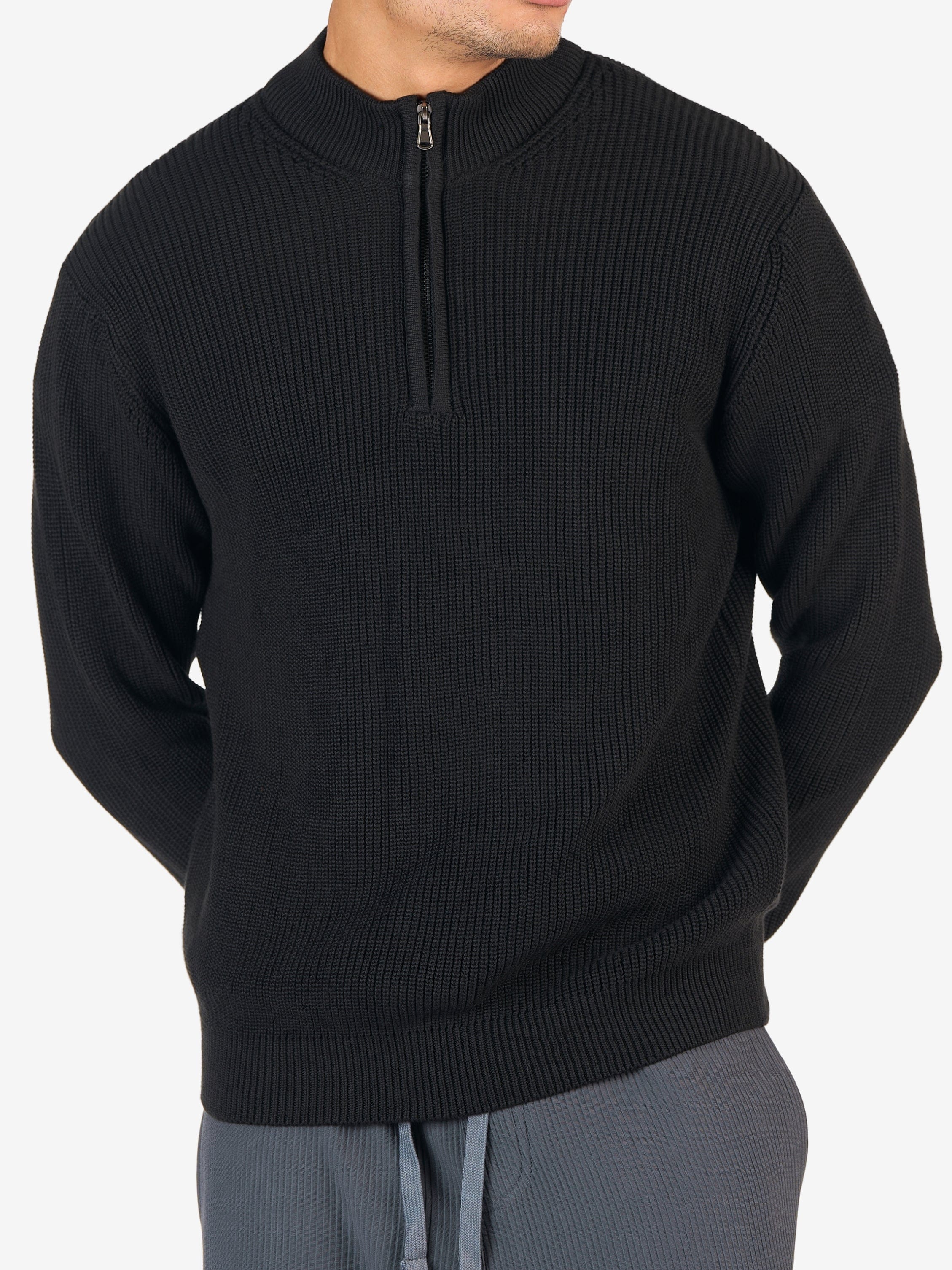 Black Quarter-Zip Knit Sweater – Zhivago