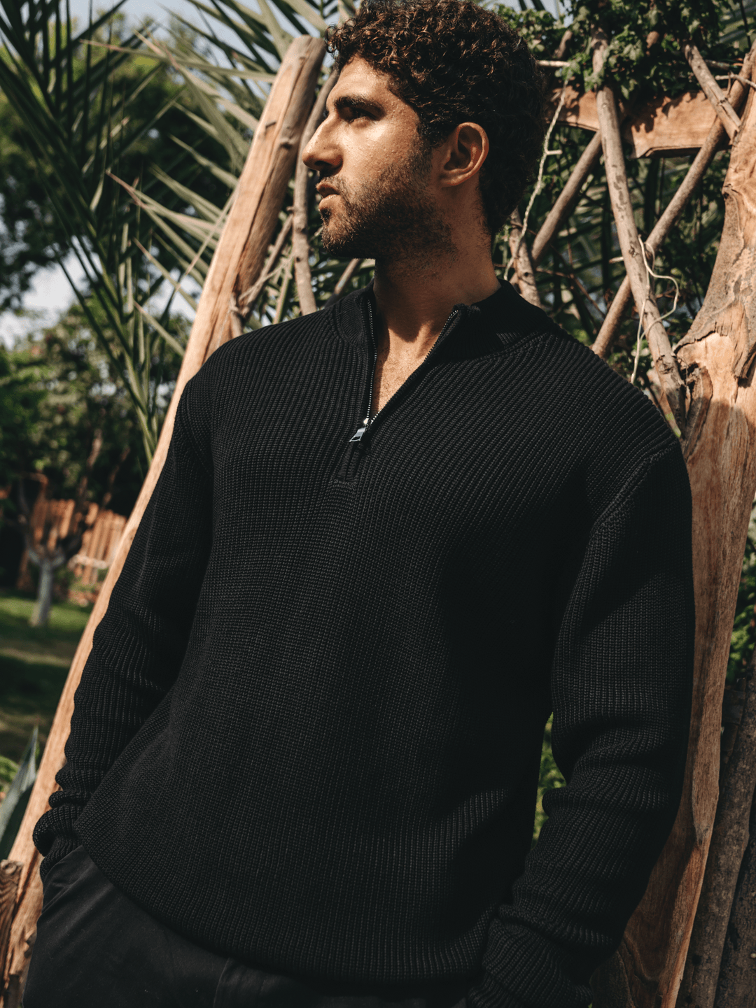 Black Quarter Zip Knit Sweater