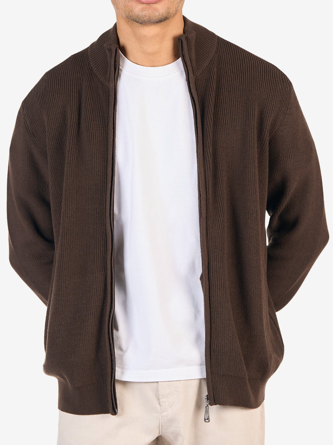 Zhivago Men Quarter-Zip Knit Sweater Brown Full-Zip Knit Sweater