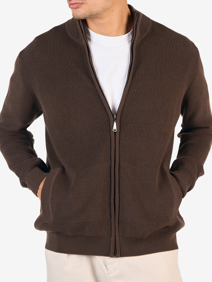 Zhivago Men Quarter-Zip Knit Sweater Brown Full-Zip Knit Sweater