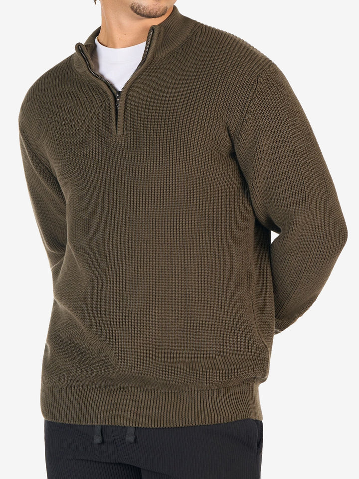 Zhivago Men Quarter-Zip Knit Sweater Olive Green Quarter-Zip Knit Sweater