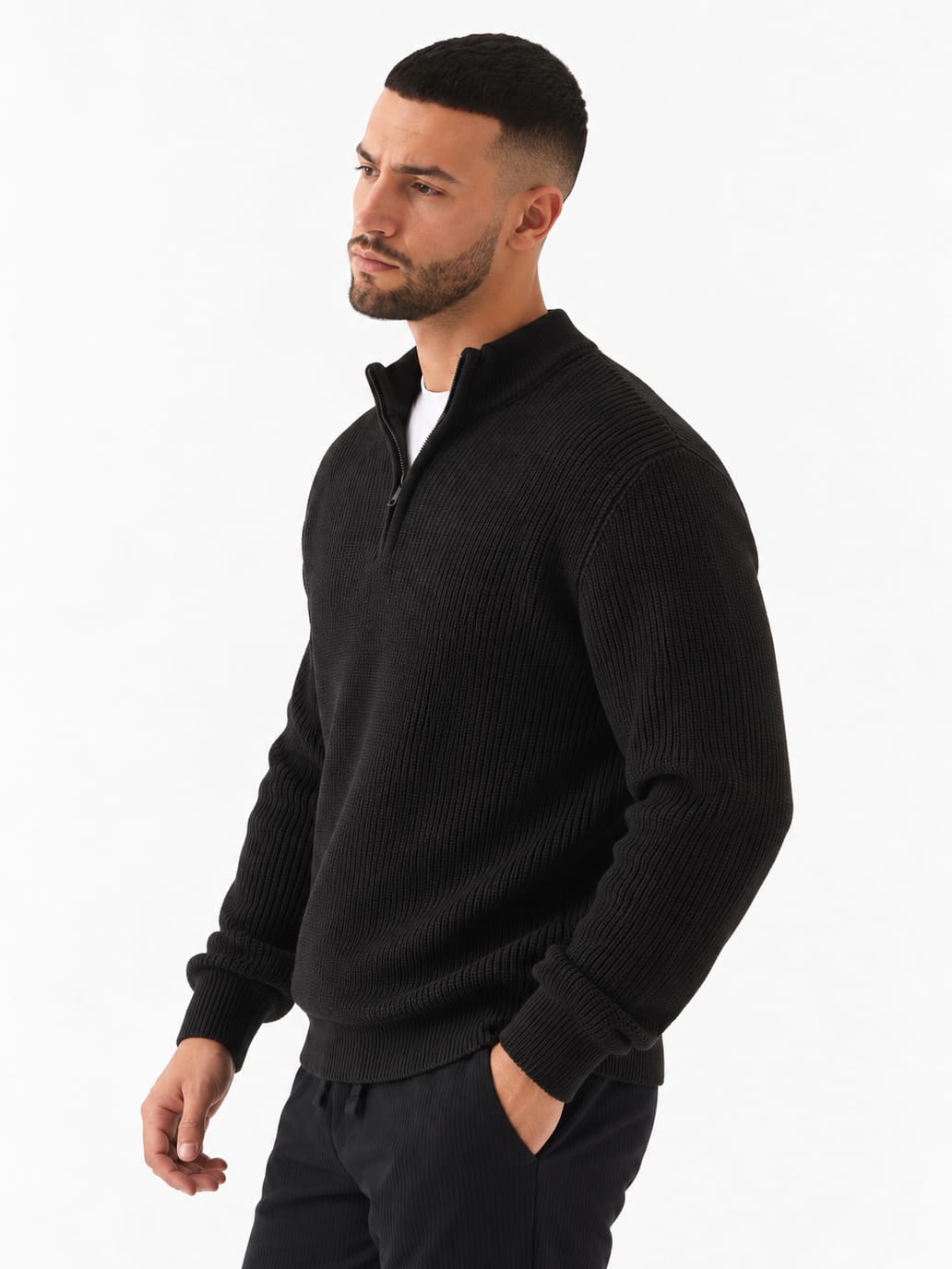 Zhivago Men Quarter-Zip Knit Sweater Black / S Quarter-Zip Knit Sweater