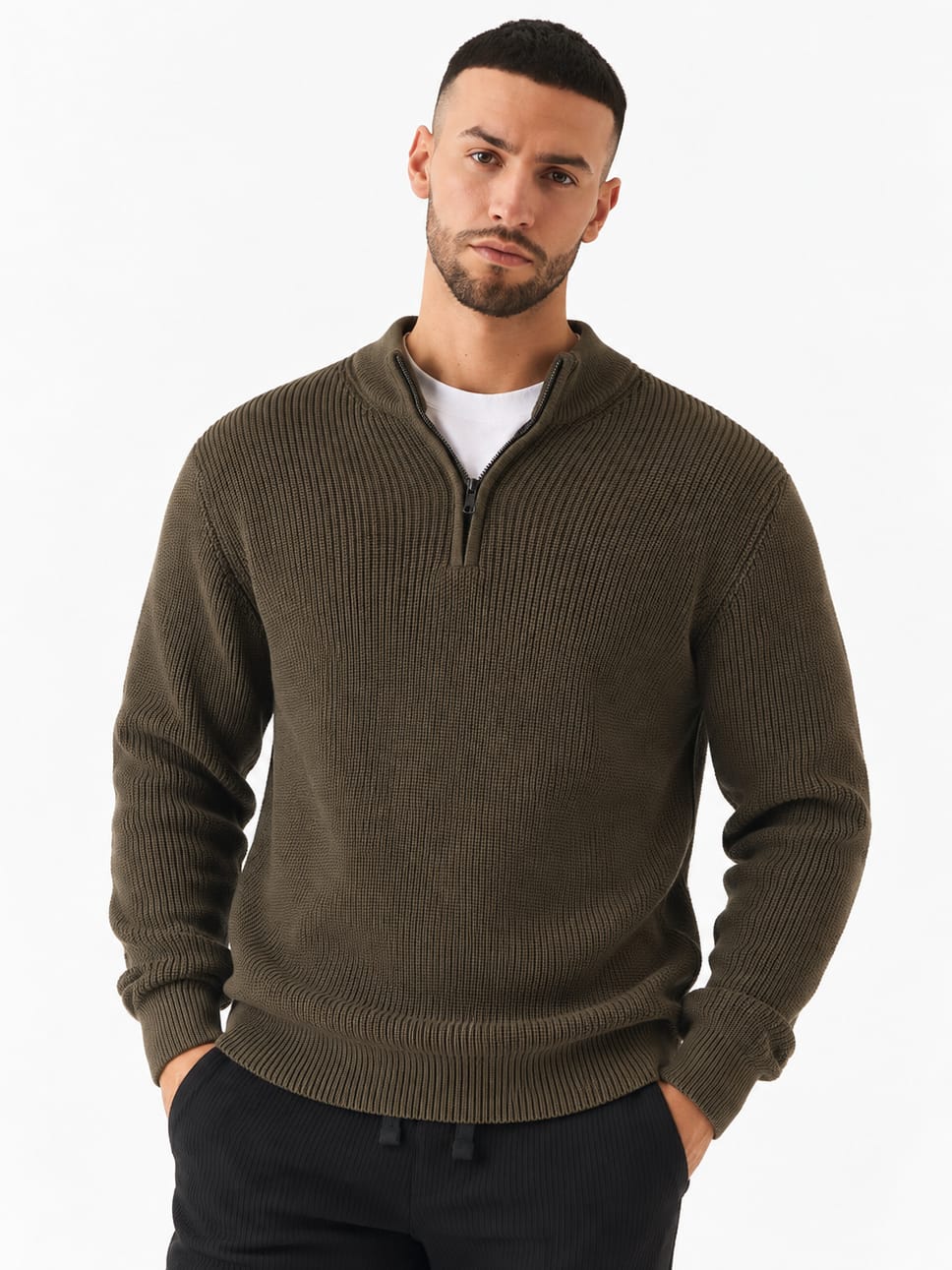Zhivago Men Quarter-Zip Knit Sweater Olive / S Quarter-Zip Knit Sweater