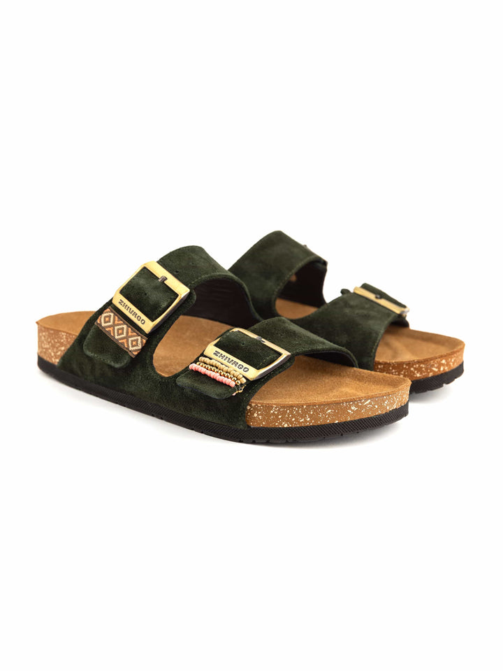Zhivago Women Women Summer Slides Olive / 36 Stack - Genuine Leather
