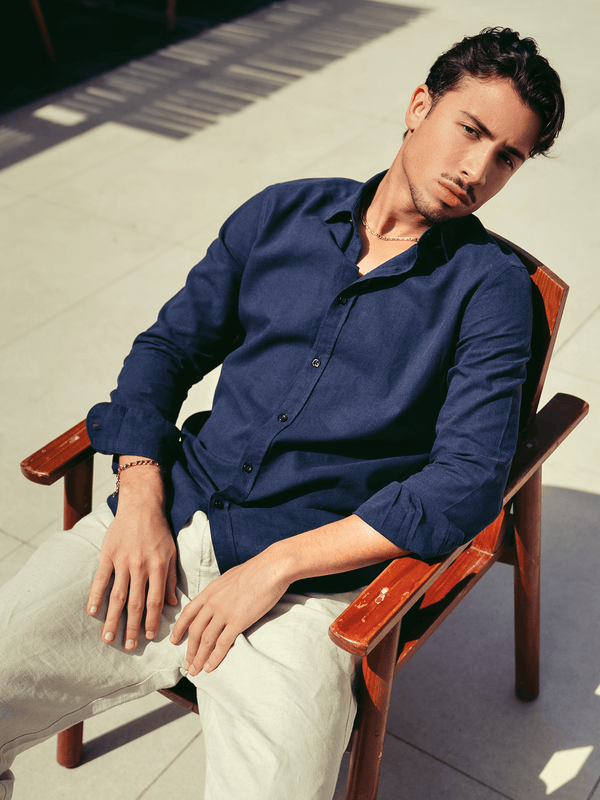 Zhivago x Nuuk Men Linen Shirt Navy Blue Linen Shirt