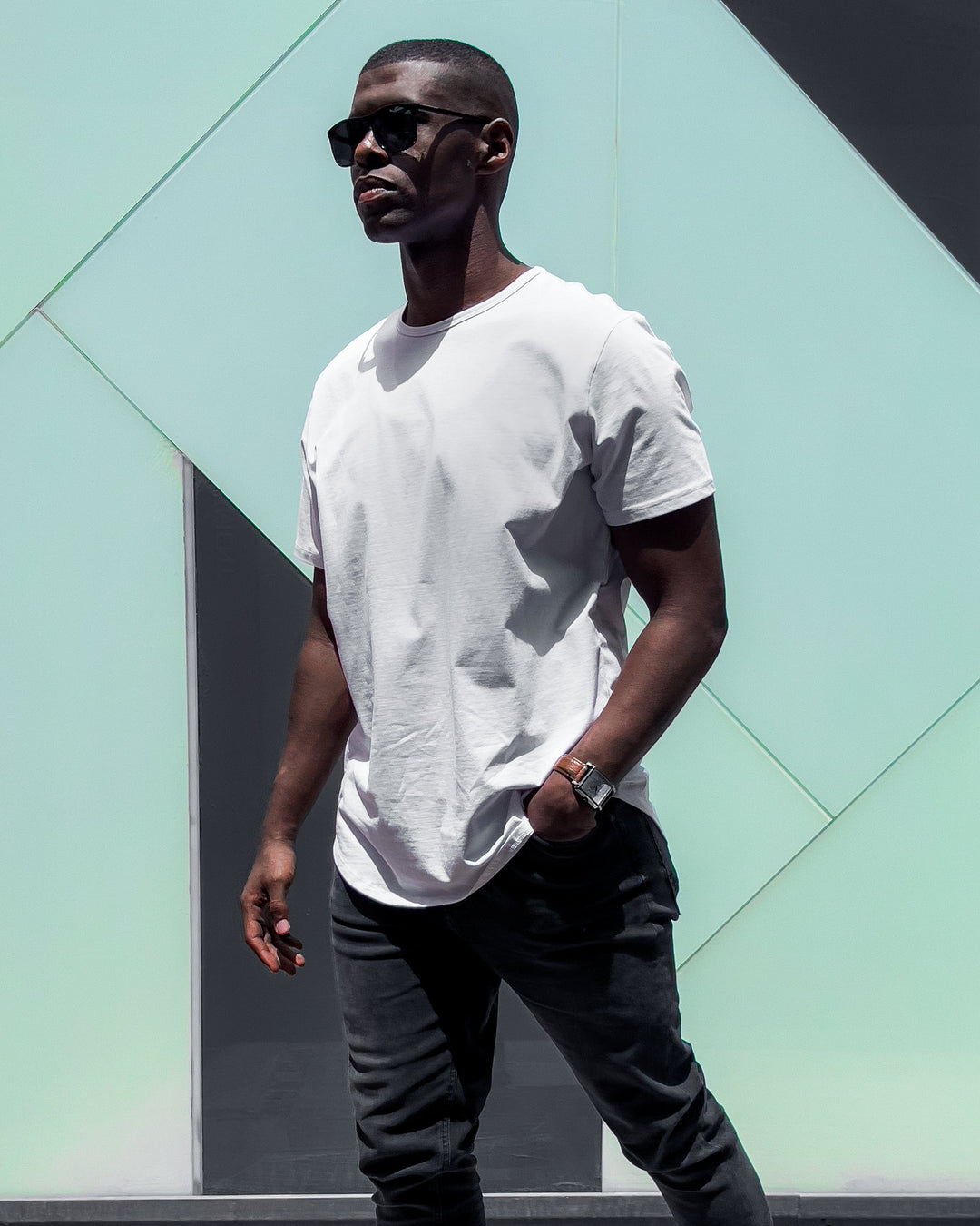 Mens Tshirt Rounded Hem T Shirts White Curved Hem T-Shirt: SLS